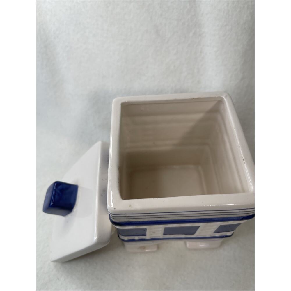Vtg Tea Bag Holder Ceramic Caddy Blue - Picture 3 of 6